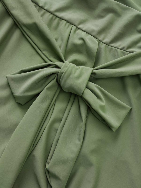 Plus Size Light Green Flutter‑Wrap One‑Piece Swim Dress with Tie