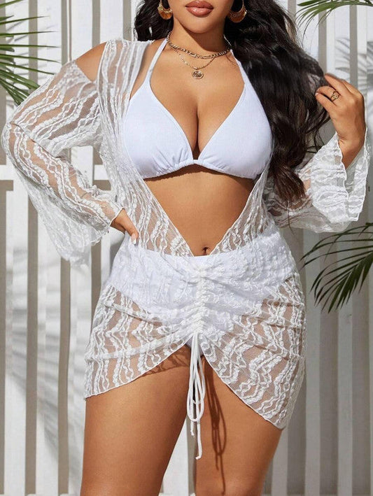 Chic Plus-Size Convertible Two-Piece Swim Set with High-Waist Bottoms