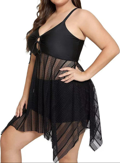Curvy Black Mesh Swim Set