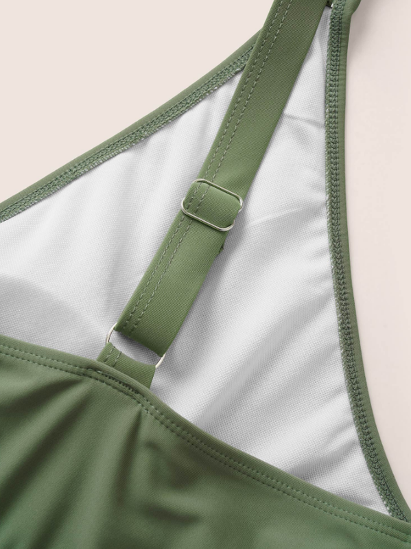 Plus Size Light Green Flutter‑Wrap One‑Piece Swim Dress with Tie