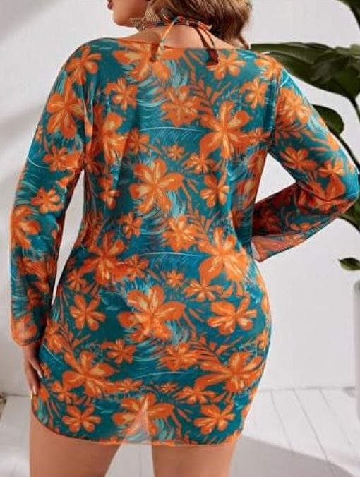 Vibrant Halter Plus-Size Bikini Set with High-Waist Bottoms