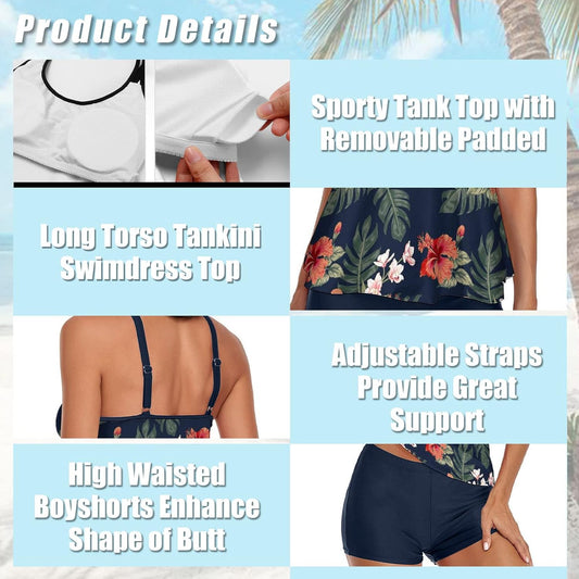 Women's 2025 Tankini Swimsuit — Tummy Control, Flowing Tank Top & Boyshorts Two-Piece Bathing Suit